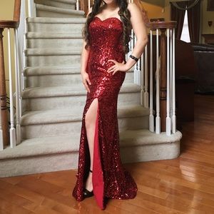 Red Sequin Formal Prom Dress